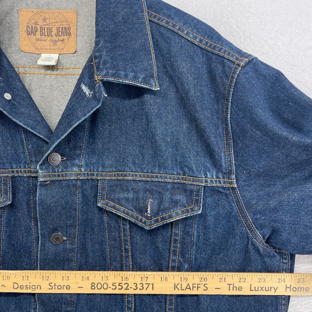 GAP Jacket Mens L 90s Y2K World Standard Jean Trucker Denim Cotton Blue VTG - Picture 11 of 13